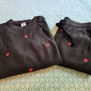 PINK NWOT Black Sweatshirt and Joggers with Red Embroidery